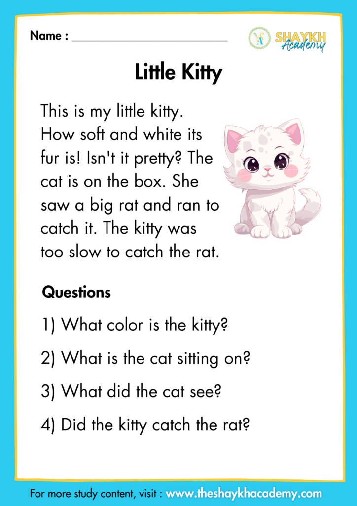 Little Kitty - Beginner Level - Comprehension Passages