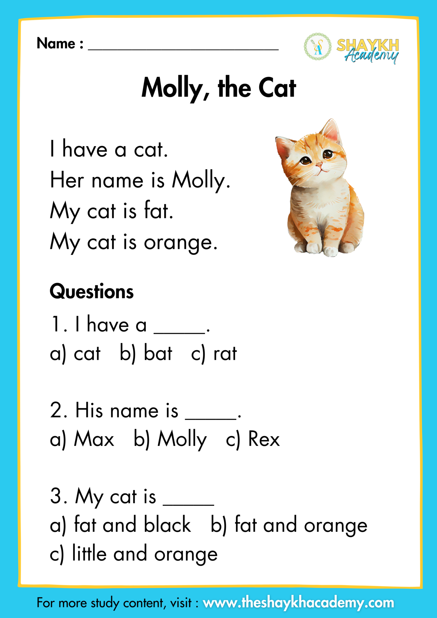 Molly the Cat - Comprehension Passages - Comprehension Passages