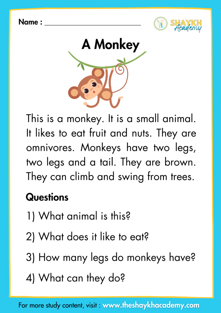A Monkey - Comprehension Passages - Comprehension Passages