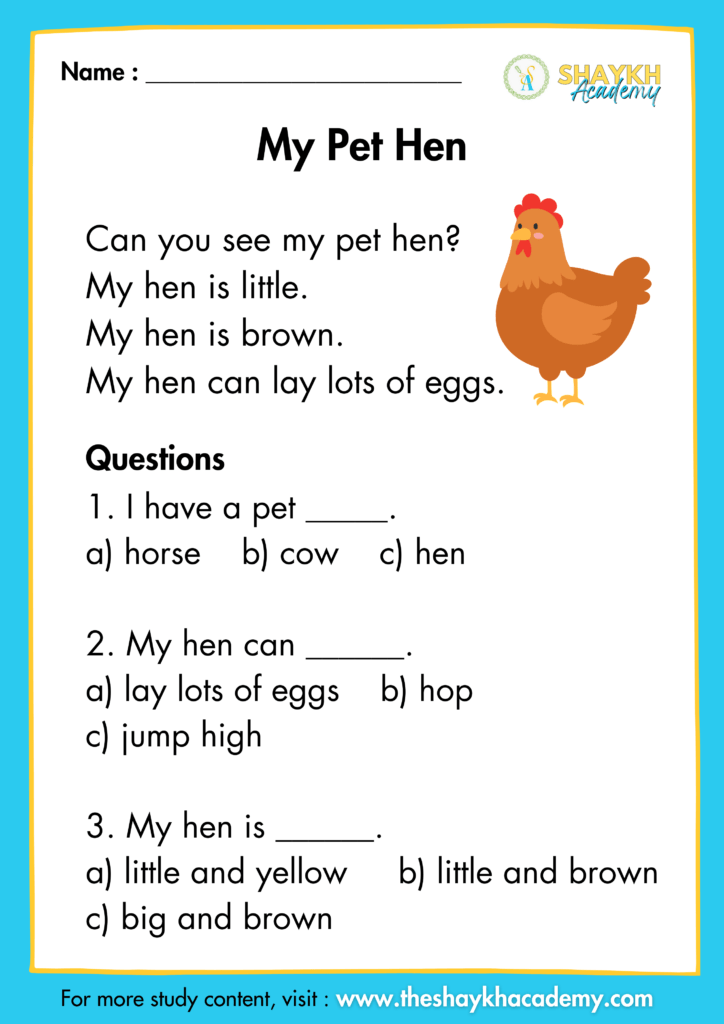 My Pet Hen - Comprehension Passages - Comprehension Passages