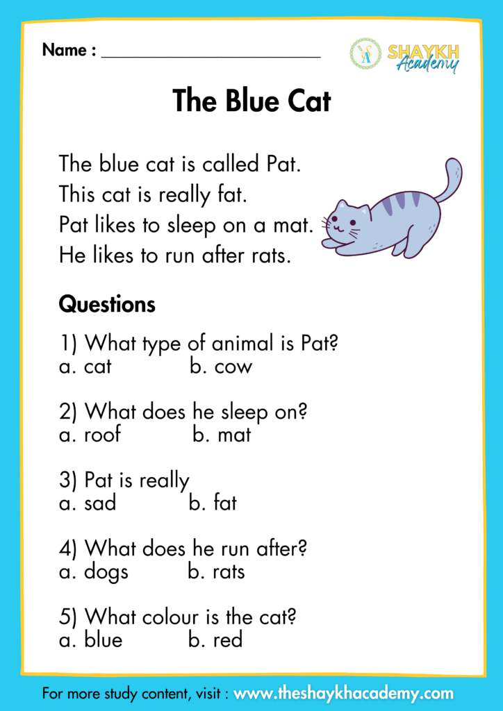 The Blue Cat Comprehension Passages Comprehension Passages