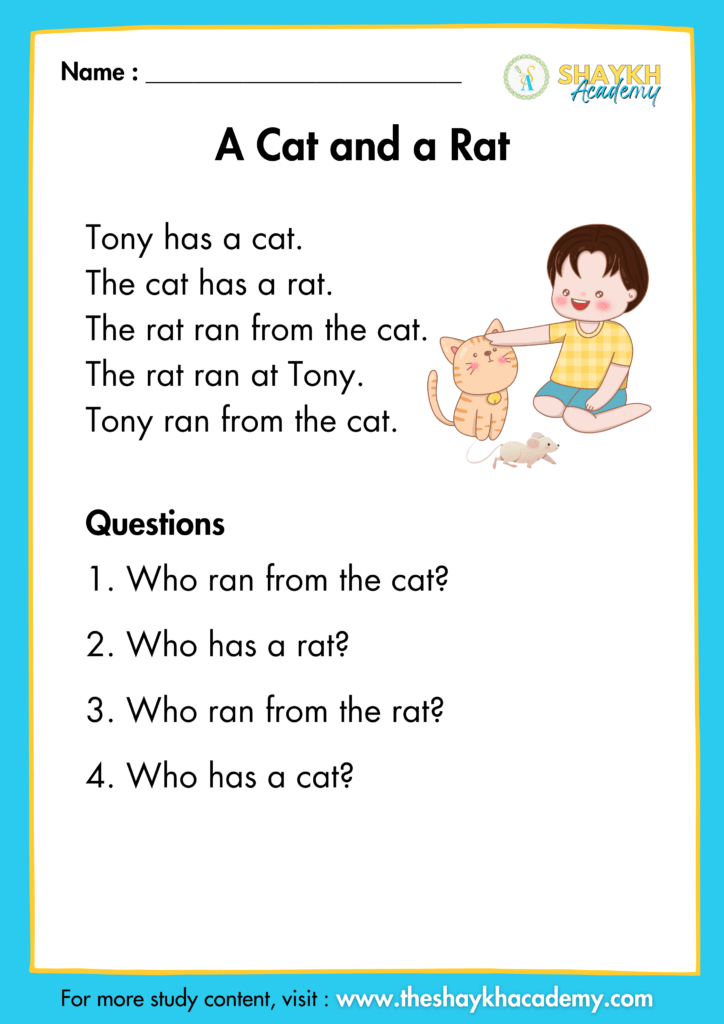 A Cat And A Rat Comprehension Passages Comprehension Passages