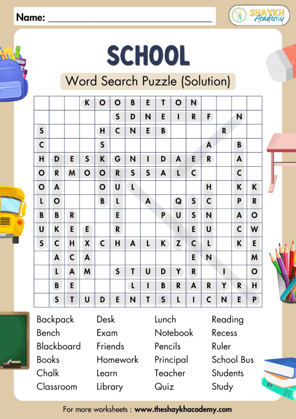 School - Medium Level Word Search Puzzles