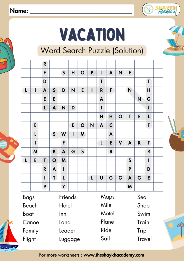 Vacation - Medium Level Word Search Puzzles