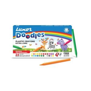 Luxor Doodles Extra Long Plastic Crayons 24 Assorted Shades with 1 Free Eraser & 1 Sharpener