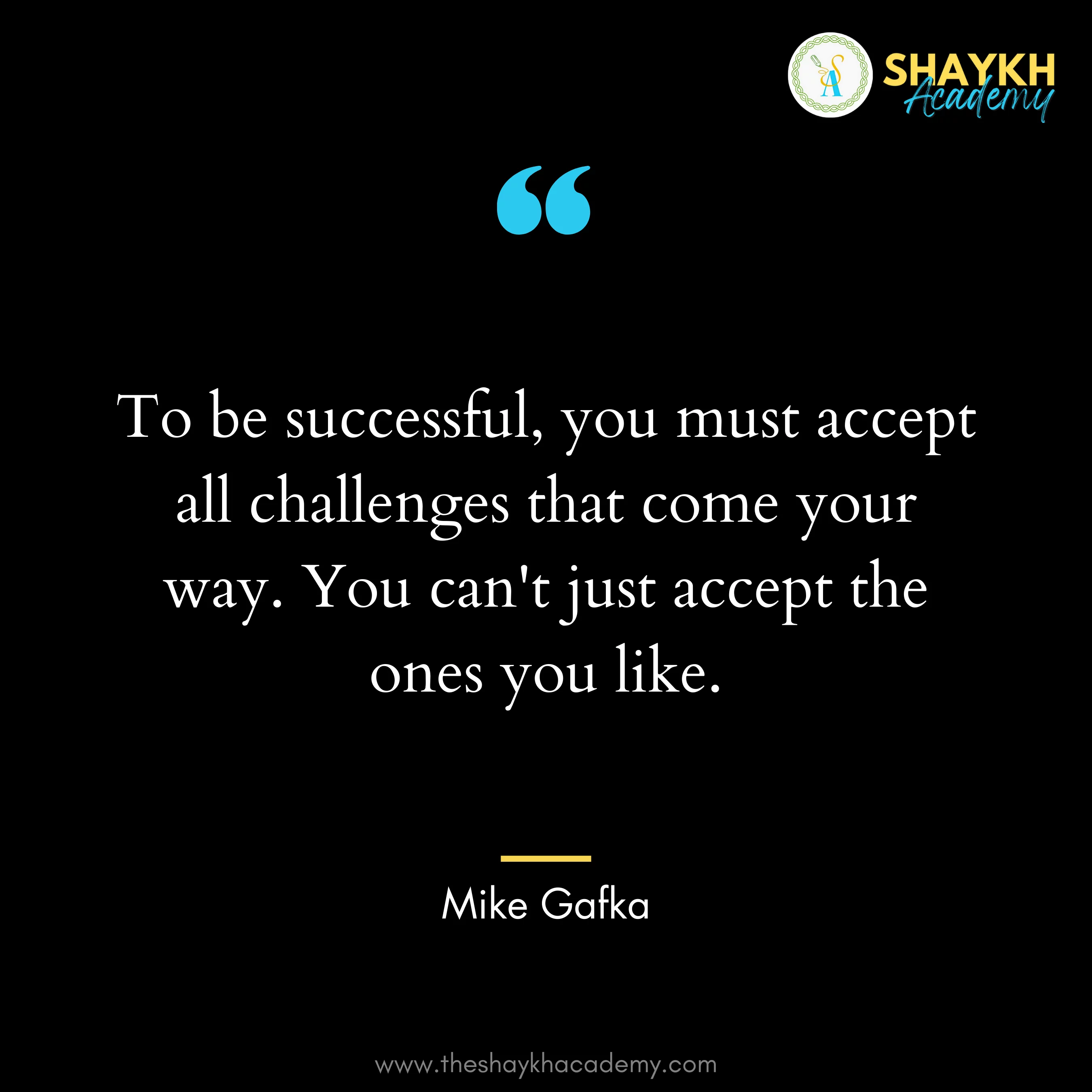 To be successful, you must accept all challenges that come your way. You can't just accept the ones you like.