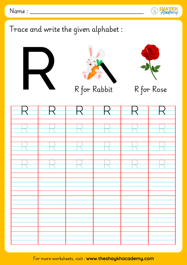 Letter R Fillable Learn to write English Capital Letter 'R' Worksheet