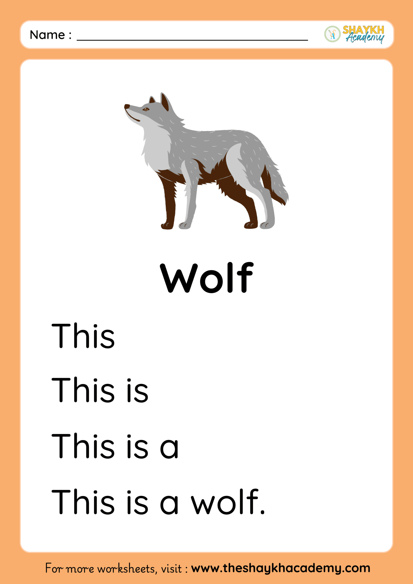 Wolf Homework Easy Reading Fluency Worksheet on 'Wolf' for Kids