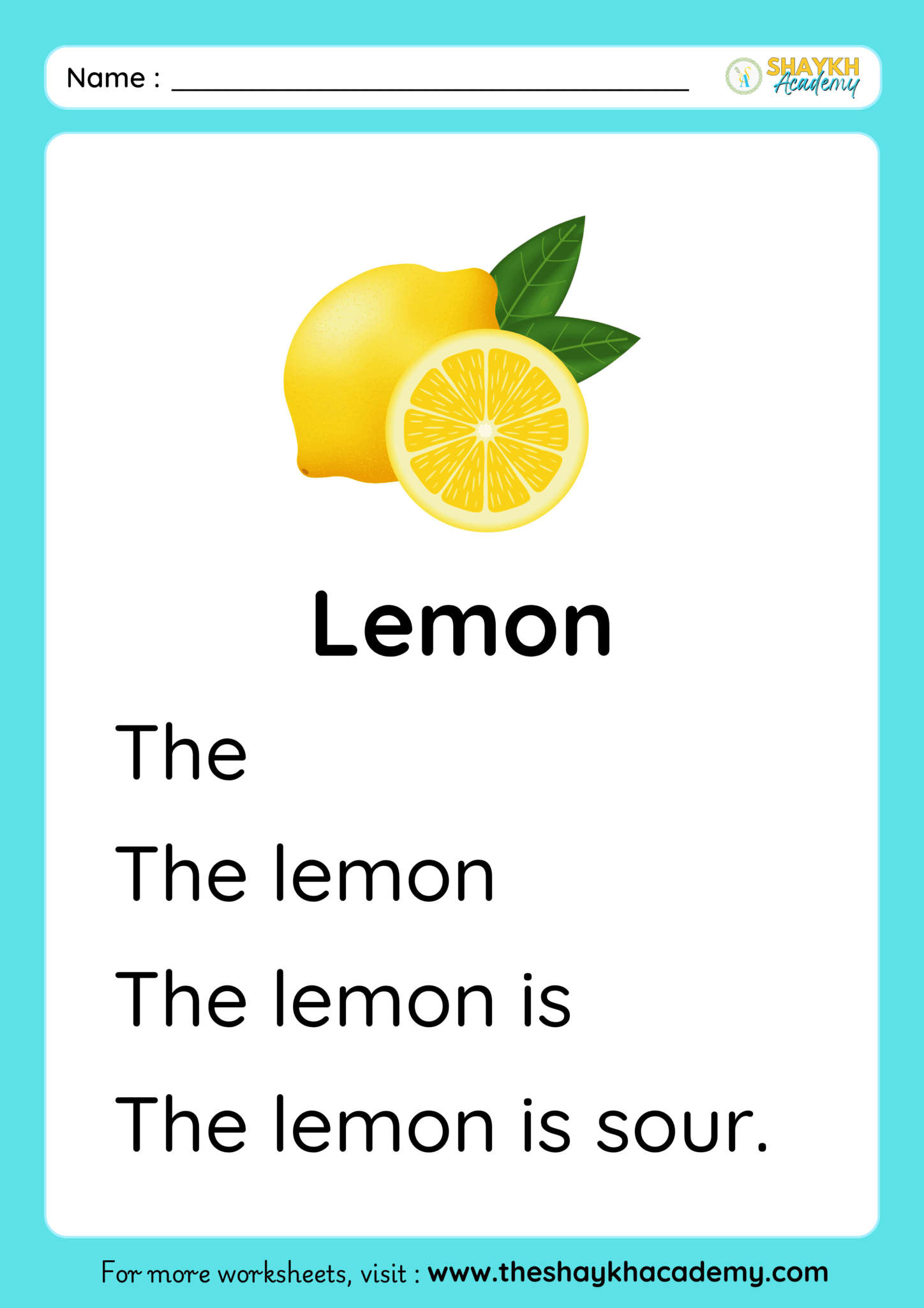 Lemon Reading Easy Reading Fluency Worksheet on 'Lemon' for Kids