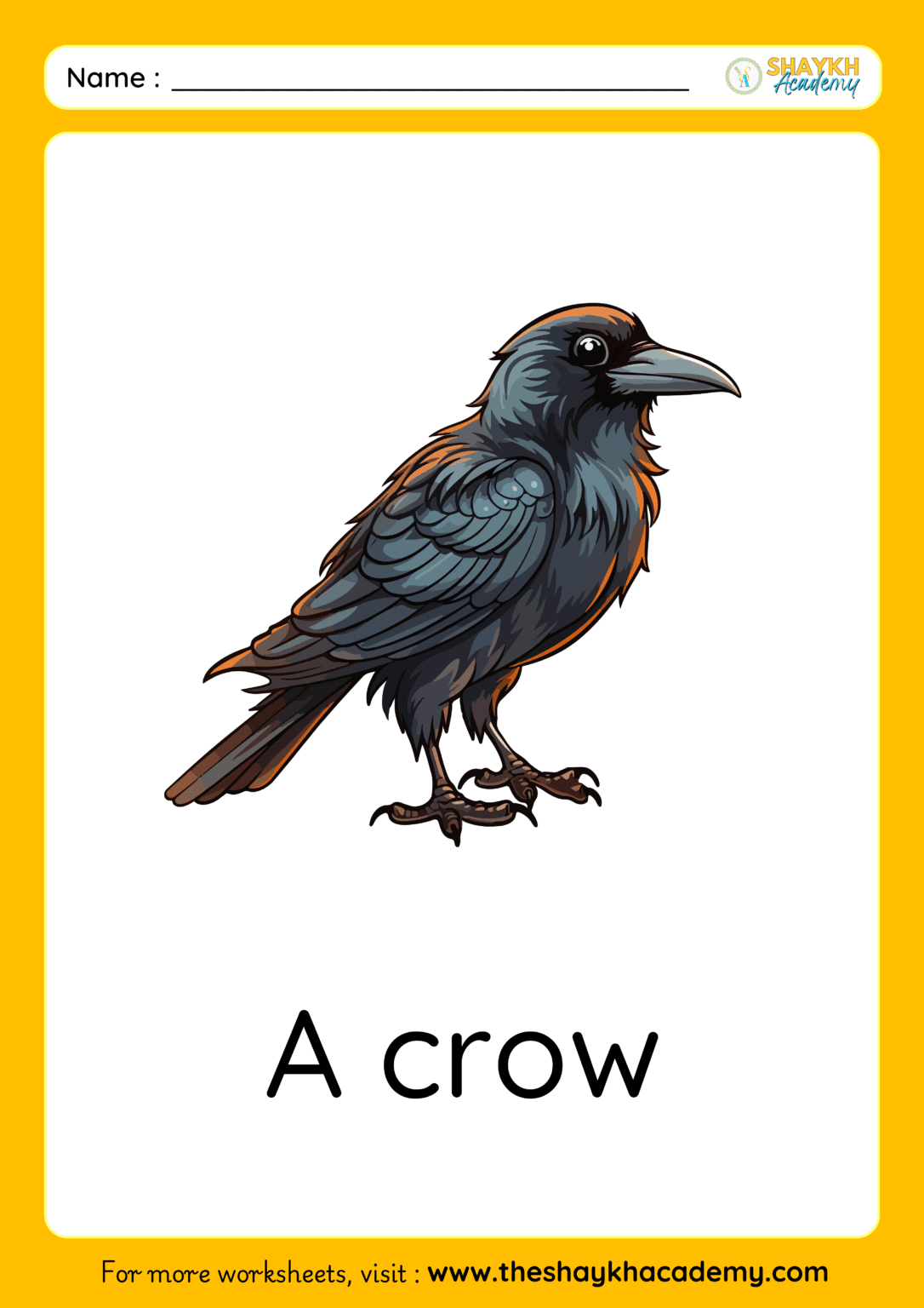 Learning Crow Easy Reading Fluency Worksheet on 'Crow' for Kids