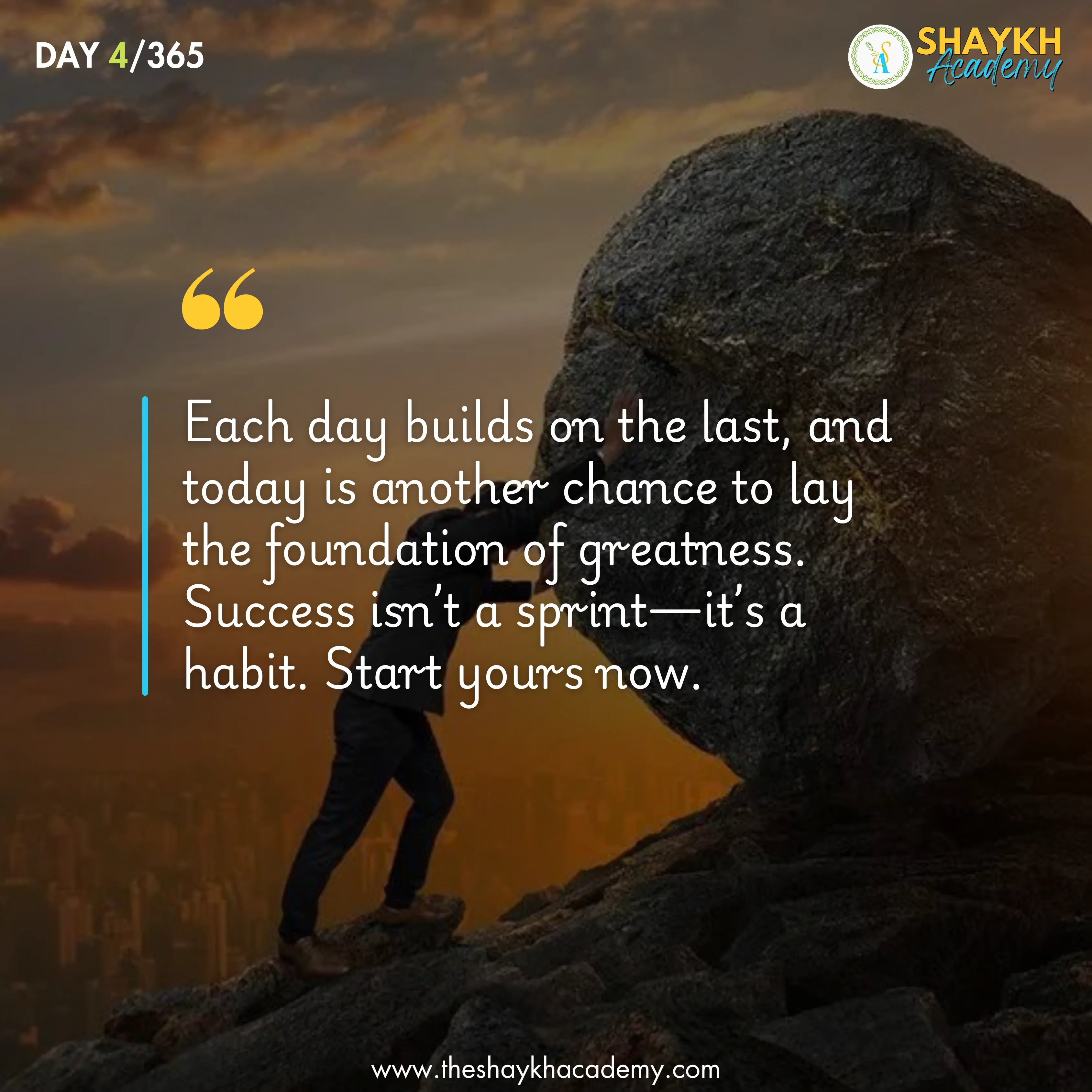 Each day builds on the last, and today is another chance to lay the foundation of greatness. Success isn’t a sprint — it’s a habit. Start yours now.