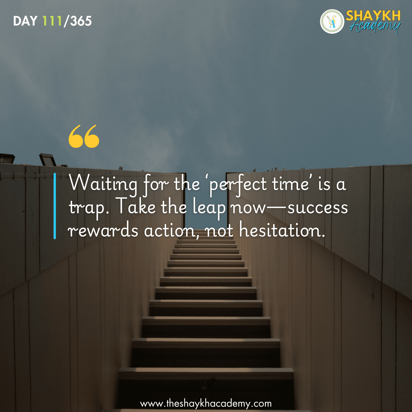 Waiting for the ‘perfect time’ is a trap. Take the leap now—success rewards action, not hesitation.