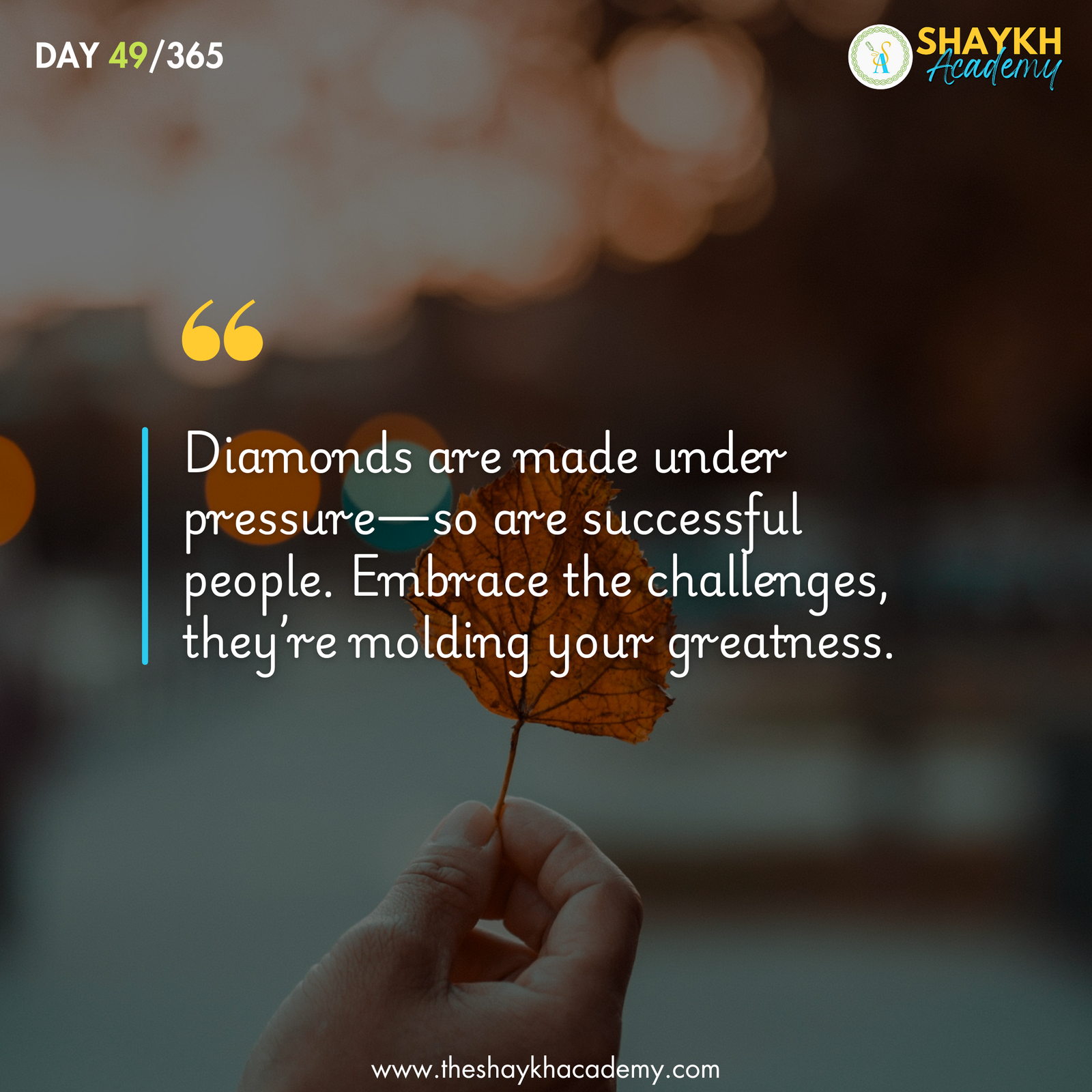 Diamonds are made under pressure—so are successful people. Embrace the challenges, they’re molding your greatness.
