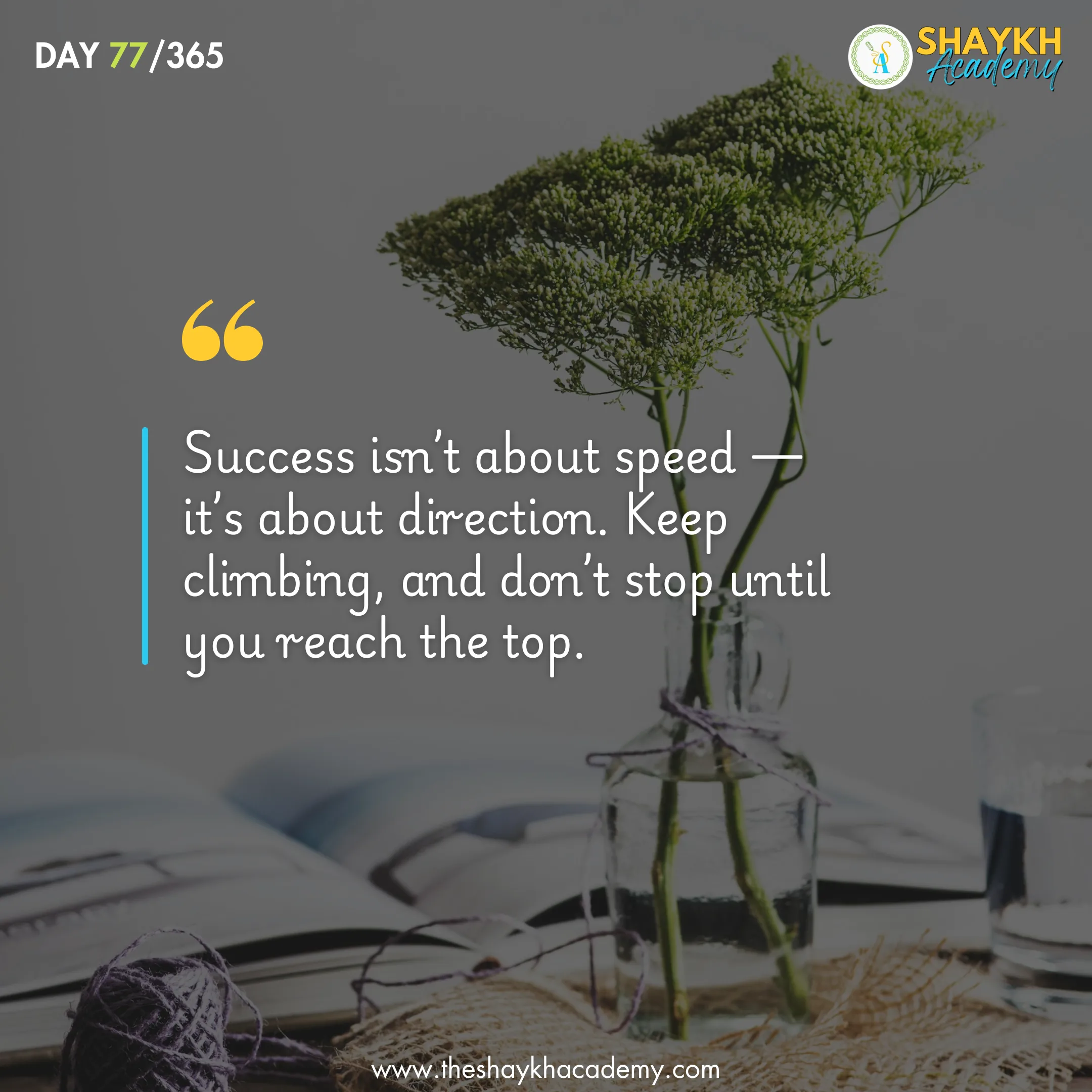 Success isn’t about speed — it’s about direction. Keep climbing, and don’t stop until you reach the top.