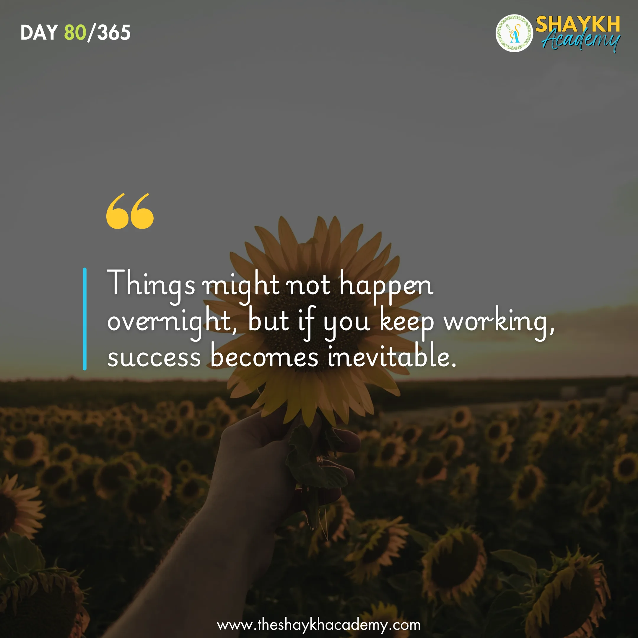 Things might not happen overnight, but if you keep working, success becomes inevitable.