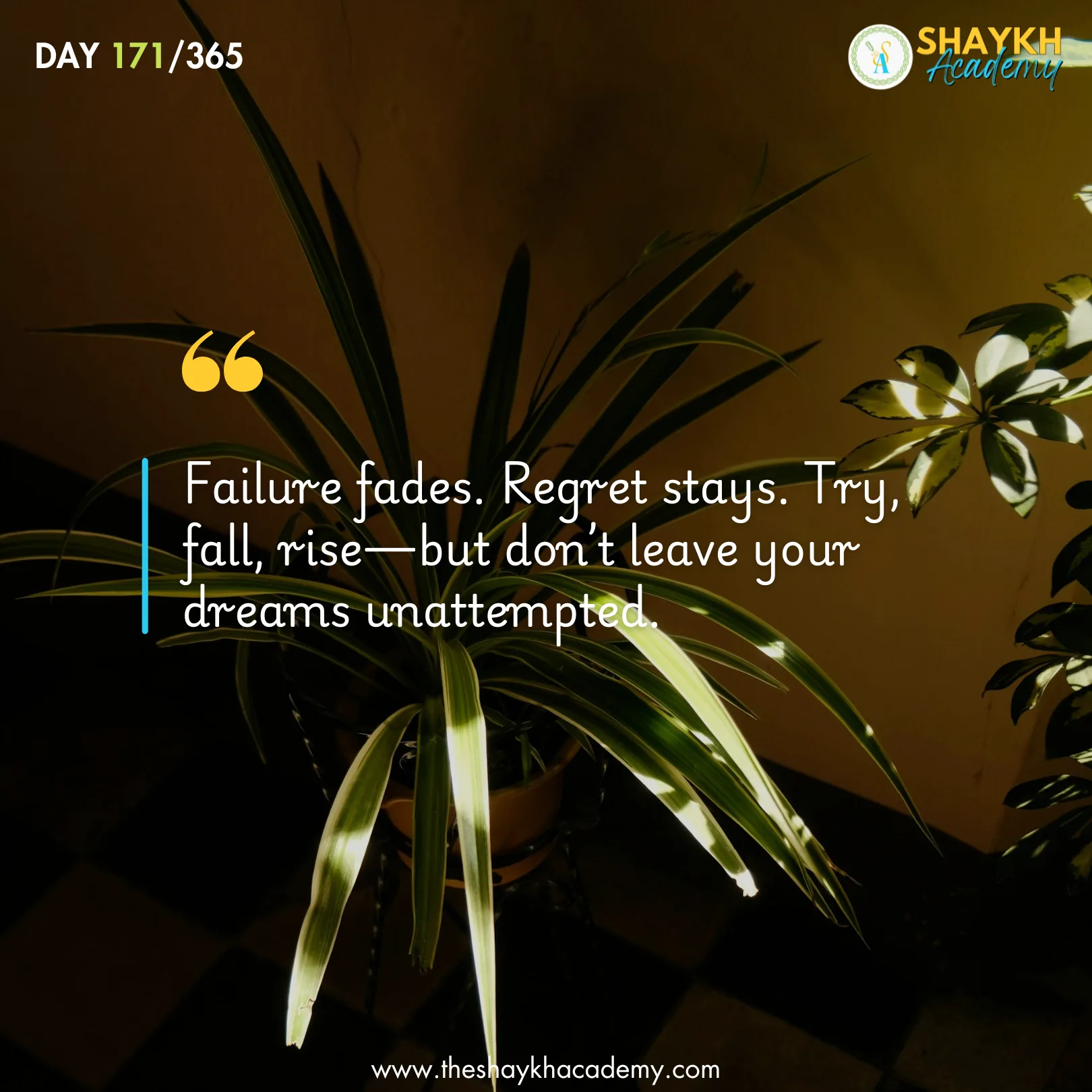 Failure fades. Regret stays. Try, fall, rise—but don’t leave your dreams unattempted.