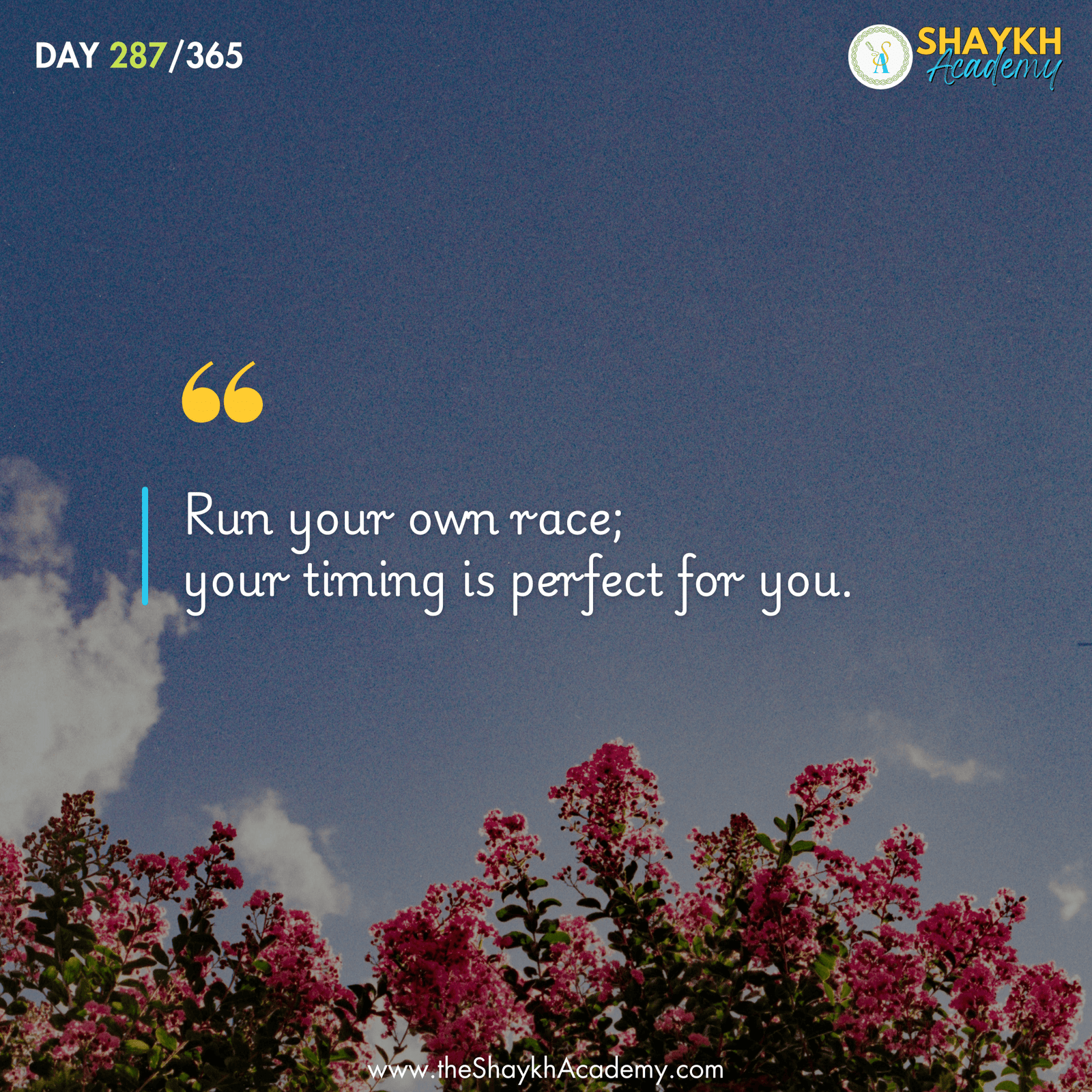 Run your own race; your timing is perfect for you.