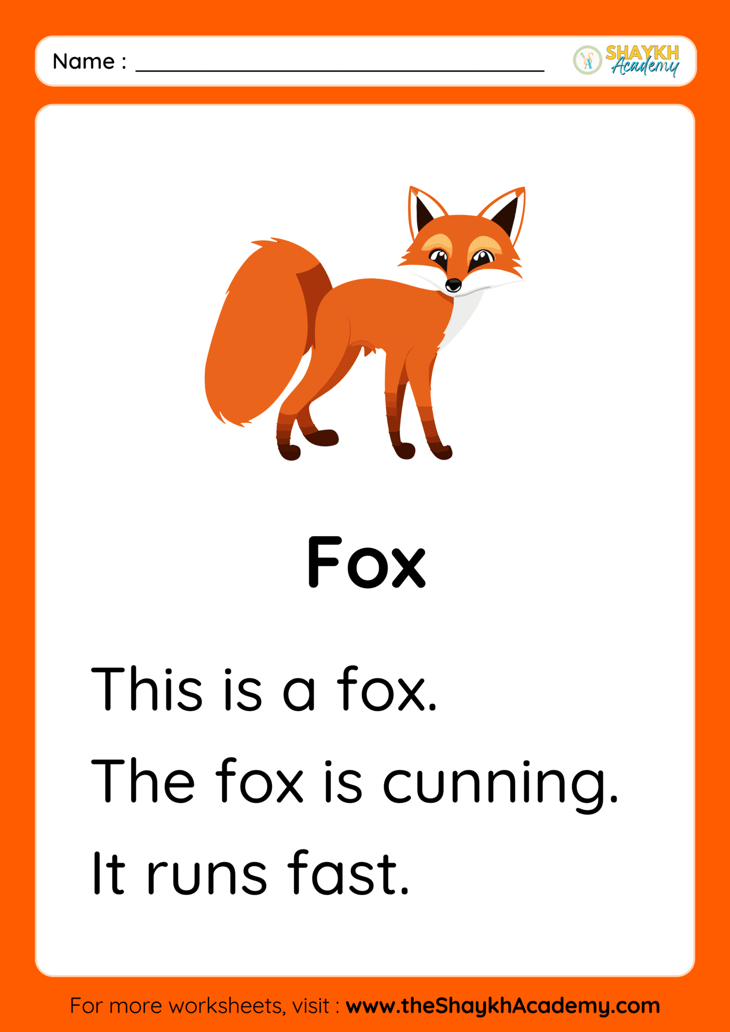 Easy Reading Fluency Worksheet on 'Fox' for Kids