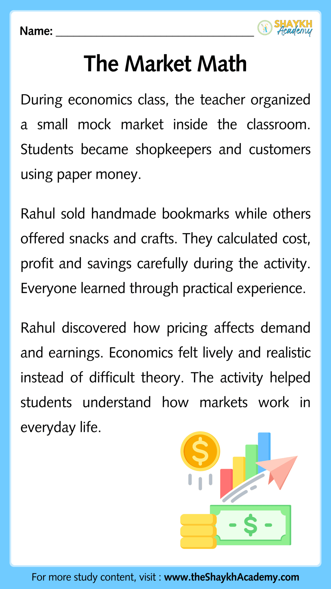 Market Math Page Practice English Reading with 'The Market Math'